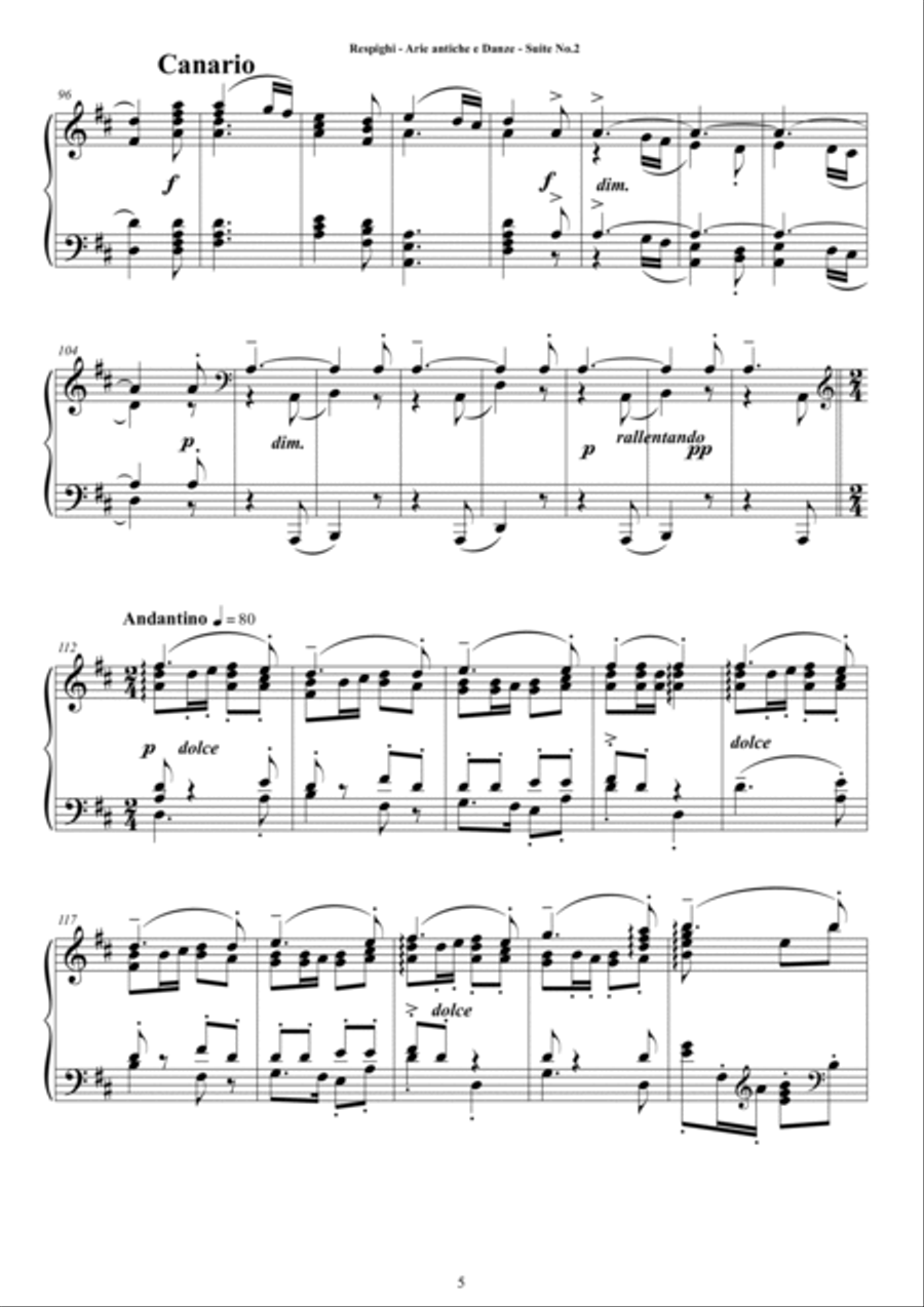 Respighi - Suite No.2 - Antiche Arie e Danze for Piano Piano Solo scores gallery preview page 5