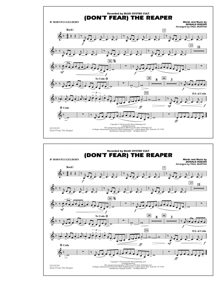 (Don't Fear) The Reaper - Bb Horn/Flugelhorn Marching Band scores gallery preview page 1