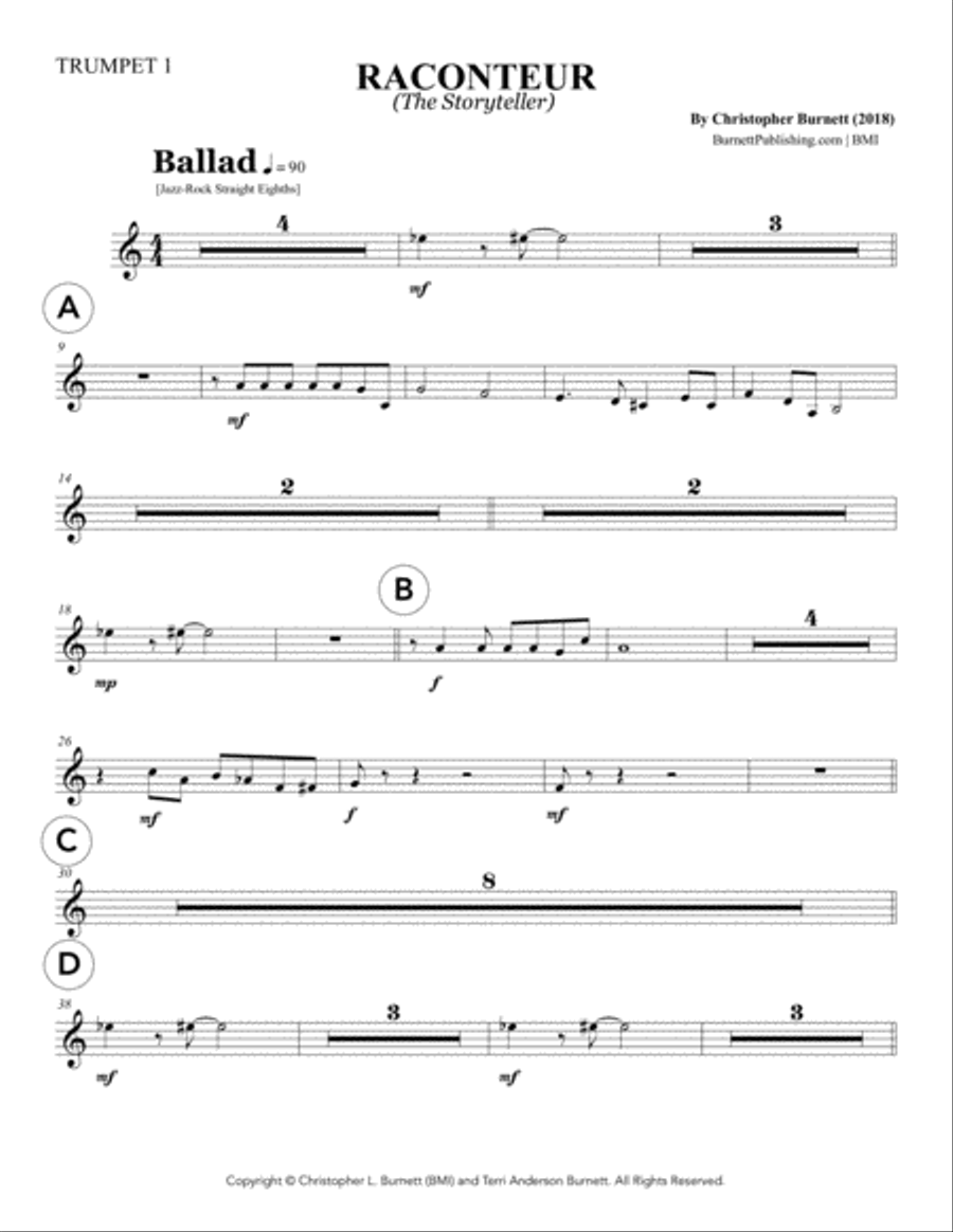 RACONTEUR (The Storyteller) - Trumpet 1 Jazz Ensemble scores gallery preview page 1