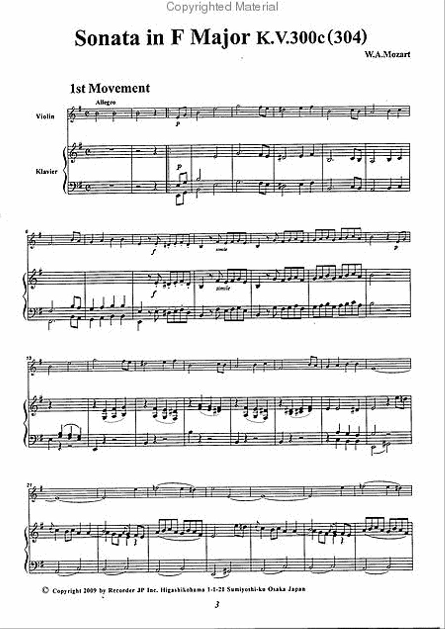 Sonata in E minor, KV304 Violin Solo scores gallery preview page 3