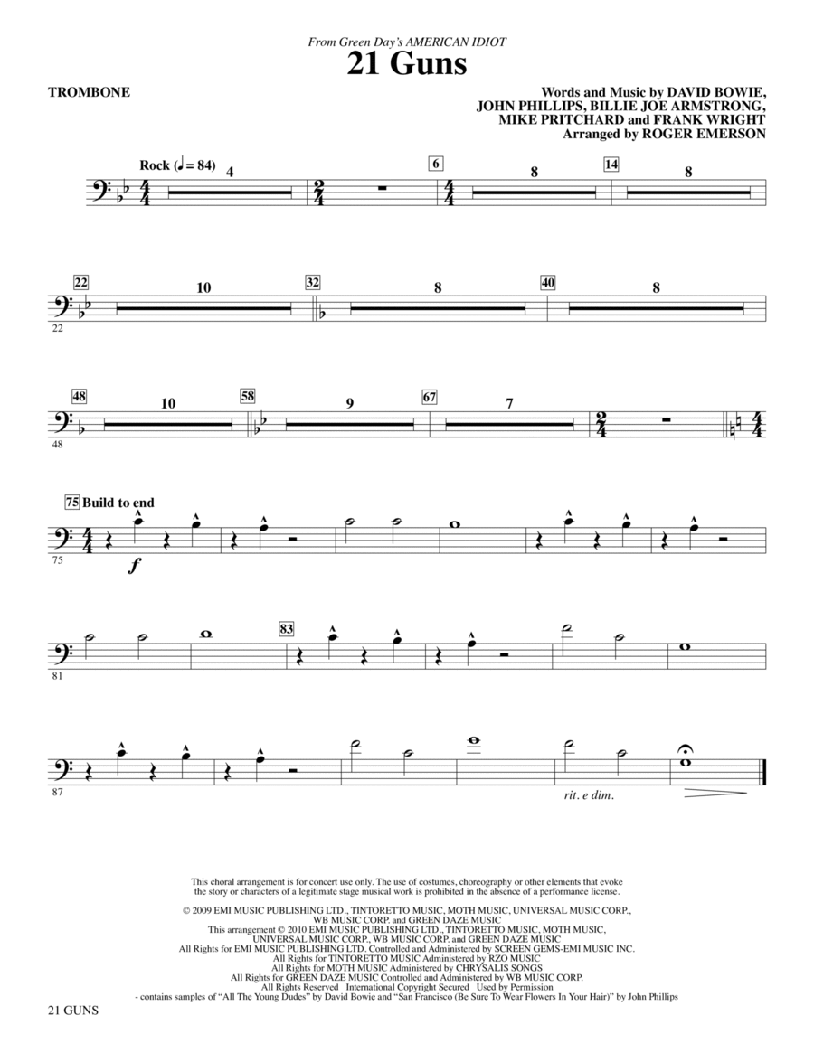 21 Guns (from American Idiot) (arr. Roger Emerson) - Trombone Choir scores gallery preview page 1