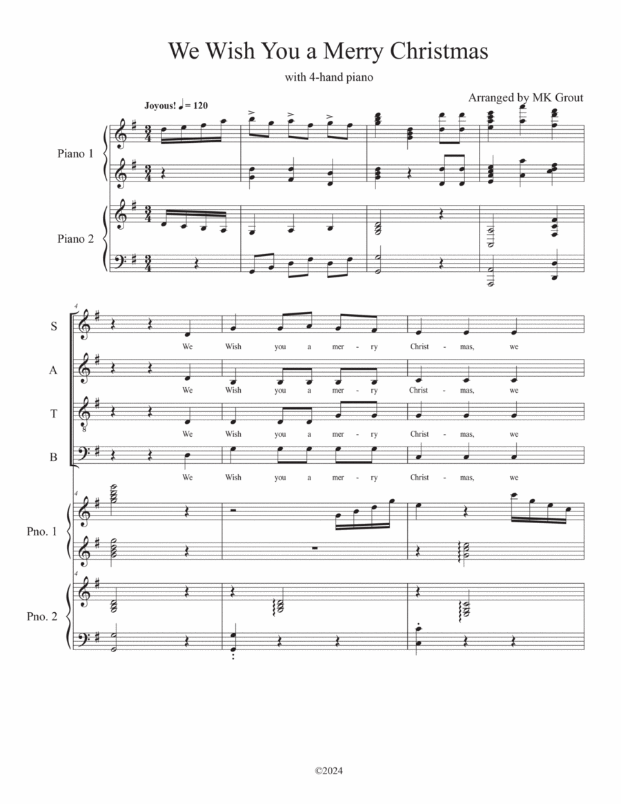 We Wish You a Merry Christmas 4-Part scores gallery preview page 1