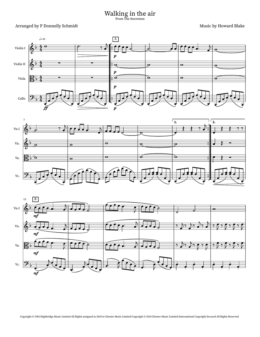 Walking In The Air Walking In The Air String Quartet scores gallery preview page 1