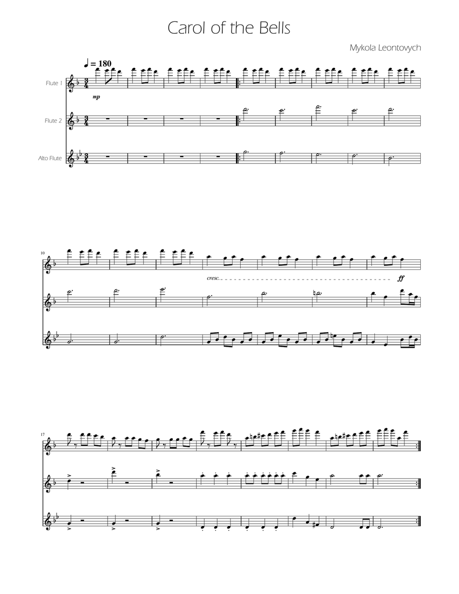 Carol of The Bells - Flute Trio Flute Trio scores gallery preview page 1