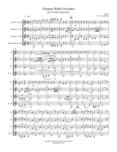 German Waltz (Oktoberfest) Medley (for Clarinet Quartet) image number null