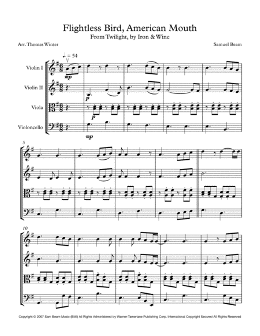 Flightless Bird, American Mouth String Quartet scores gallery preview page 5