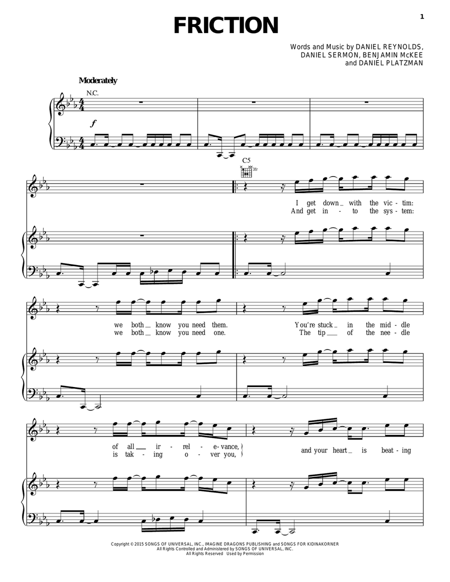 Friction Friction Piano, Vocal, Guitar scores gallery preview page 1