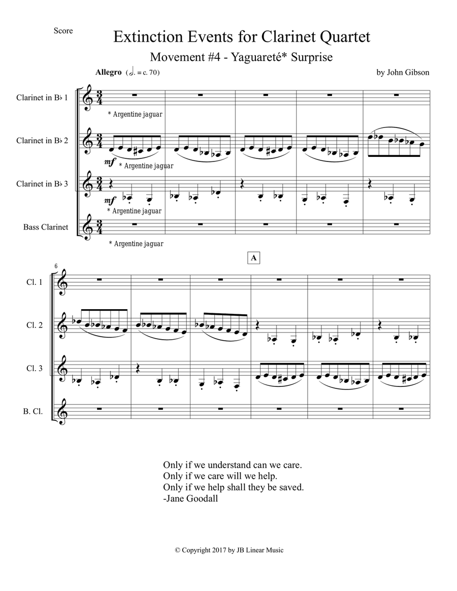 Extinction Events - Clarinet Quartet - Mvt 4 - Yaguarete Surprise Clarinet Quartet scores gallery preview page 3