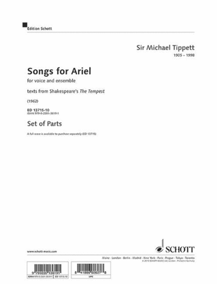 Songs For Ariel Parts (rev) Voice (middle) & Ensemble Flt/pic Cl Hn Perc Hrp/pno