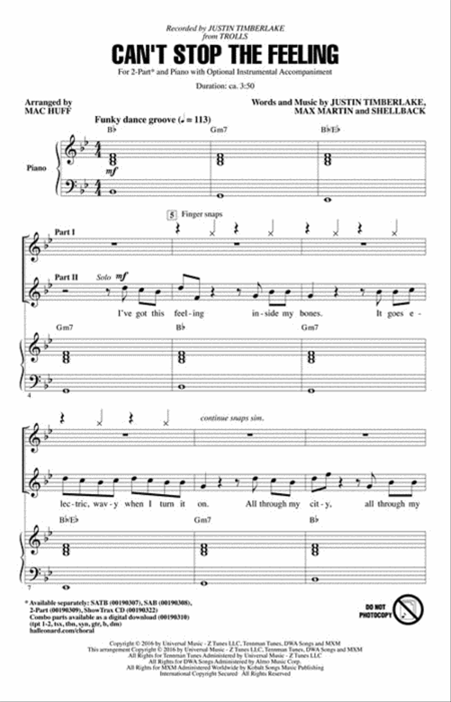 Can't Stop the Feeling 2-Part scores gallery preview page 2