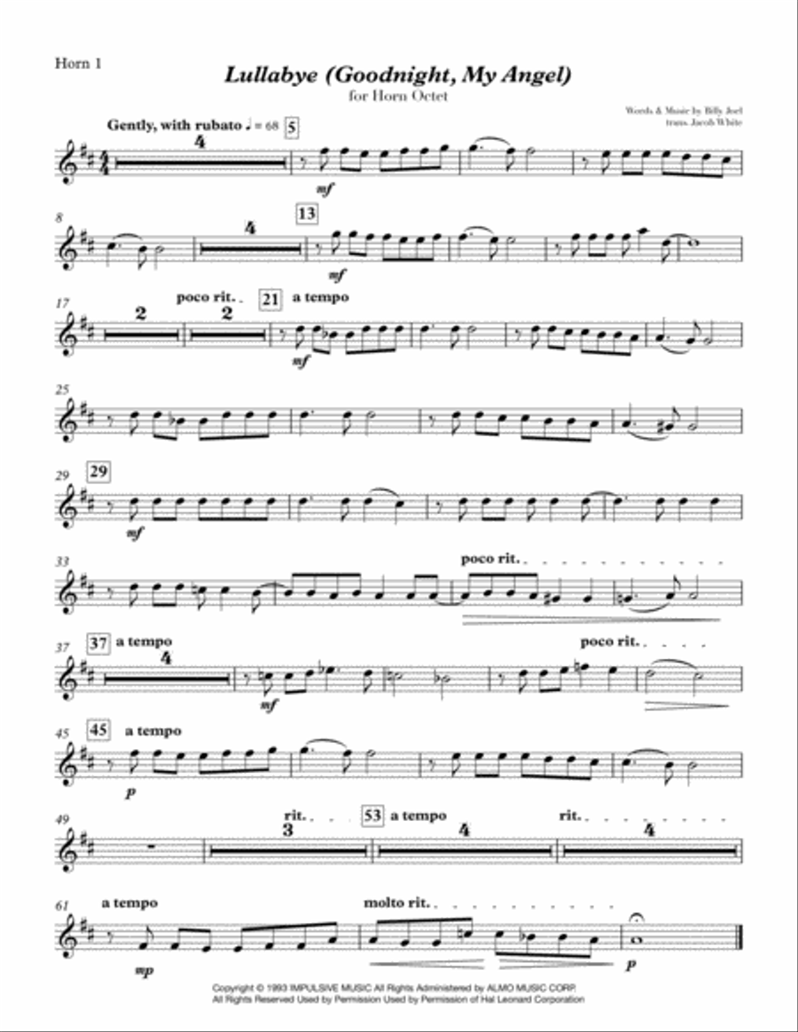 Lullabye (Goodnight, My Angel) Horn scores gallery preview page 6