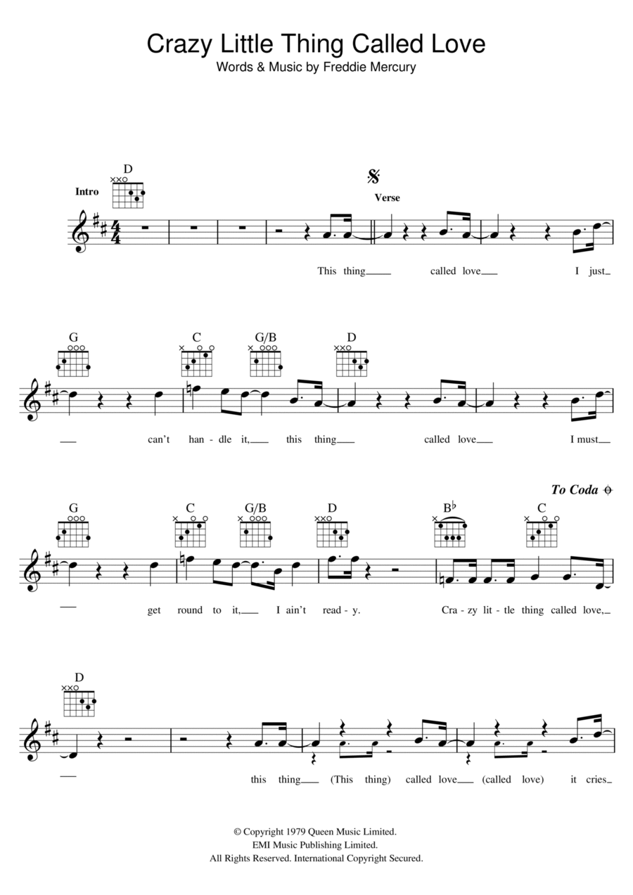 Crazy Little Thing Called Love Piano scores gallery preview page 1