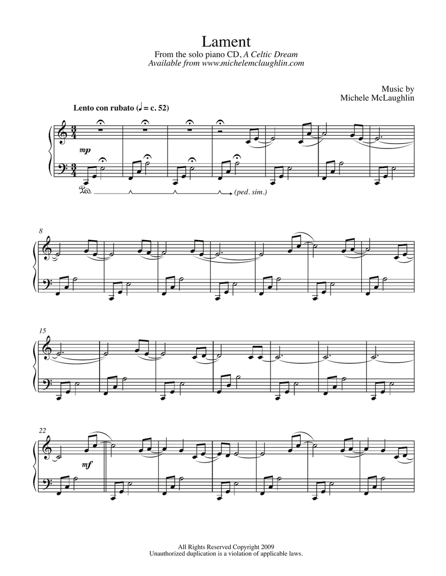 Lament Easy Piano scores gallery preview page 1