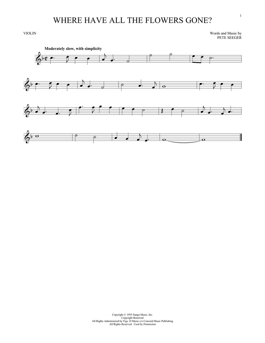 Where Have All The Flowers Gone? Violin Solo scores gallery preview page 1