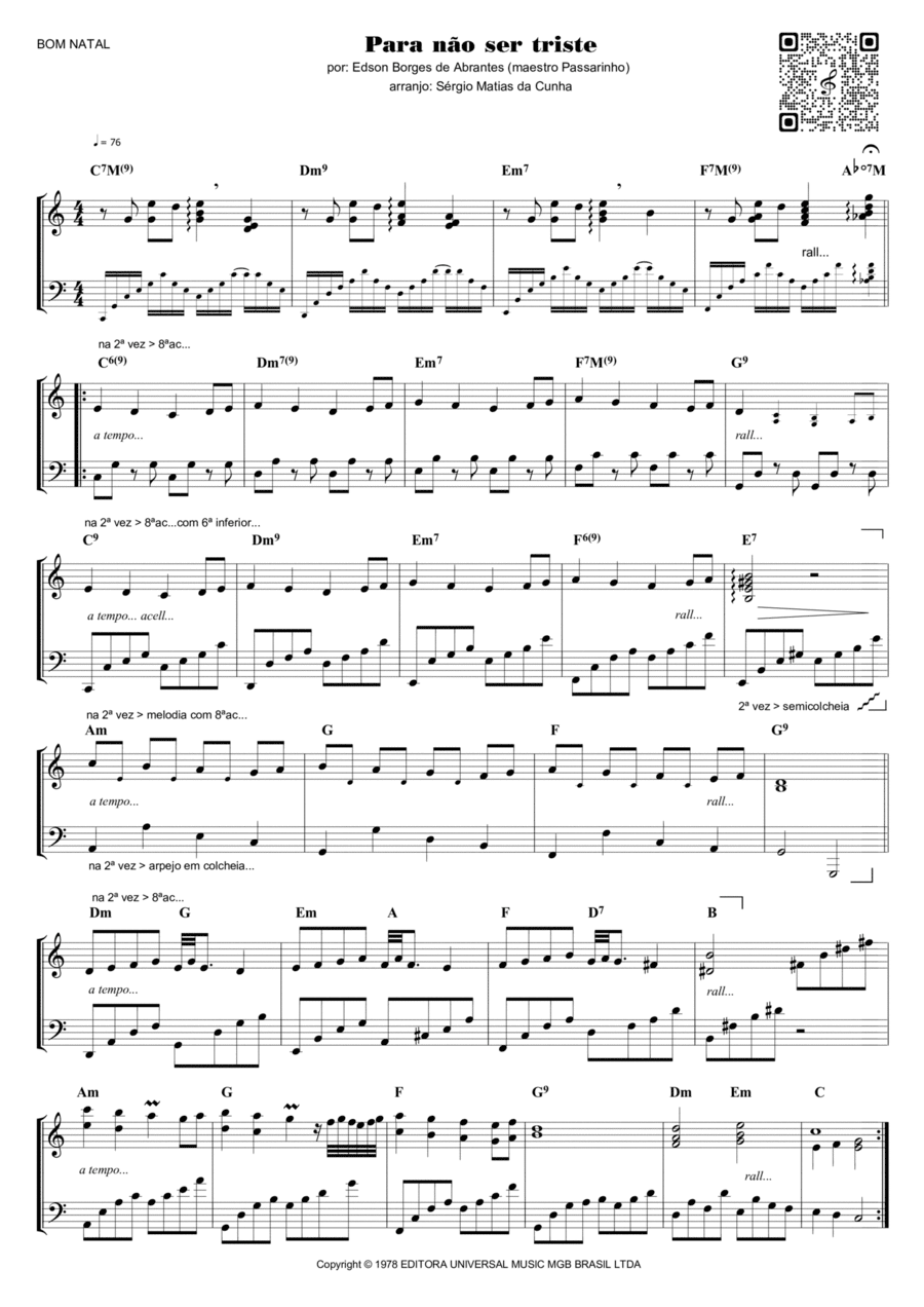 Para Nao Ser Triste Piano Solo scores gallery preview page 1