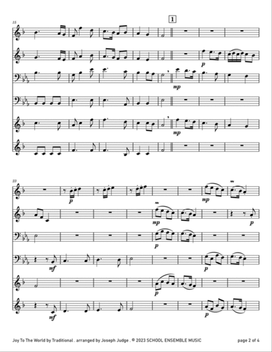 Joy To The World for Brass Quartet in Schools Brass Quartet scores gallery preview page 2