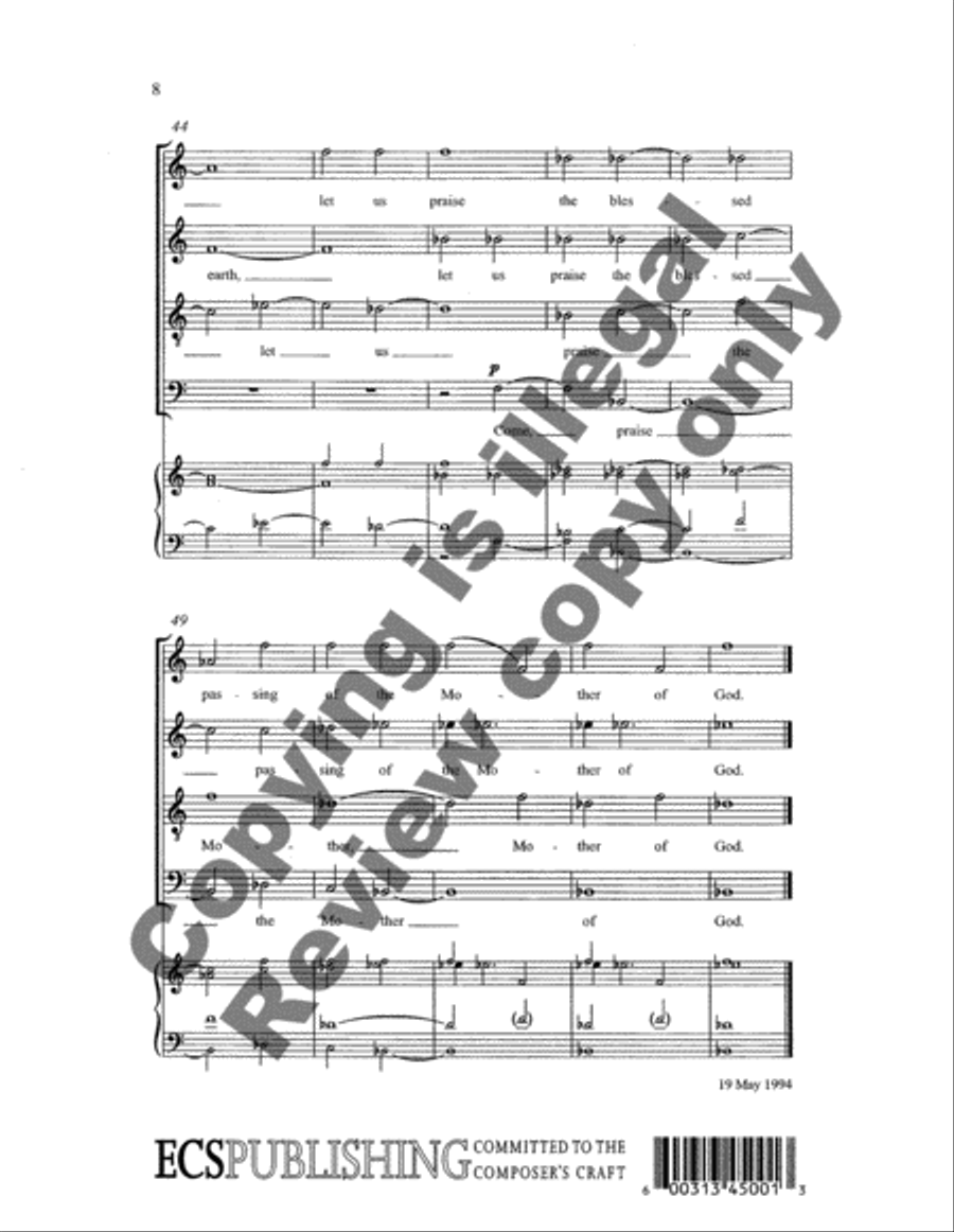 Six Marian Motets: 5. Motet for the Falling Asleep of the Mother of God 4-Part scores gallery preview page 8
