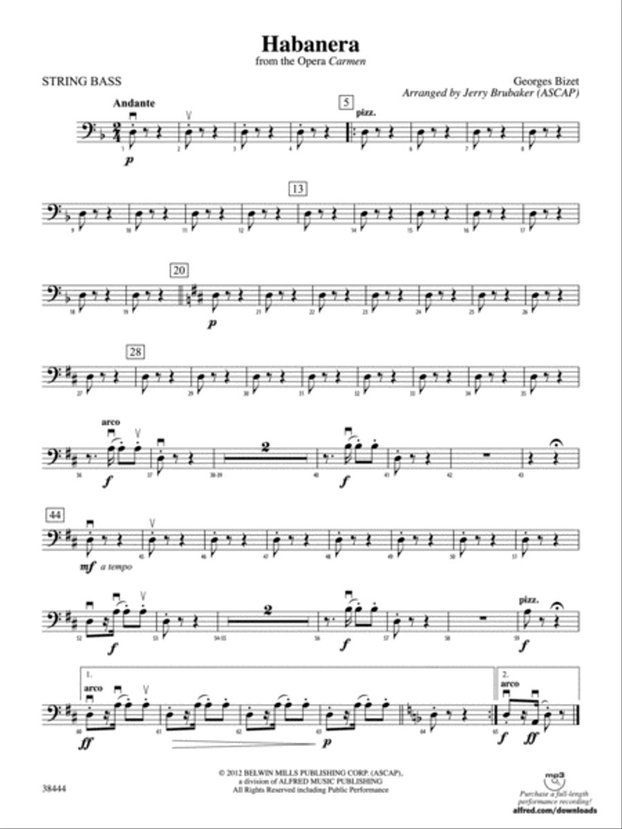 Habanera (from the opera Carmen): String Bass String Orchestra scores gallery preview page 1