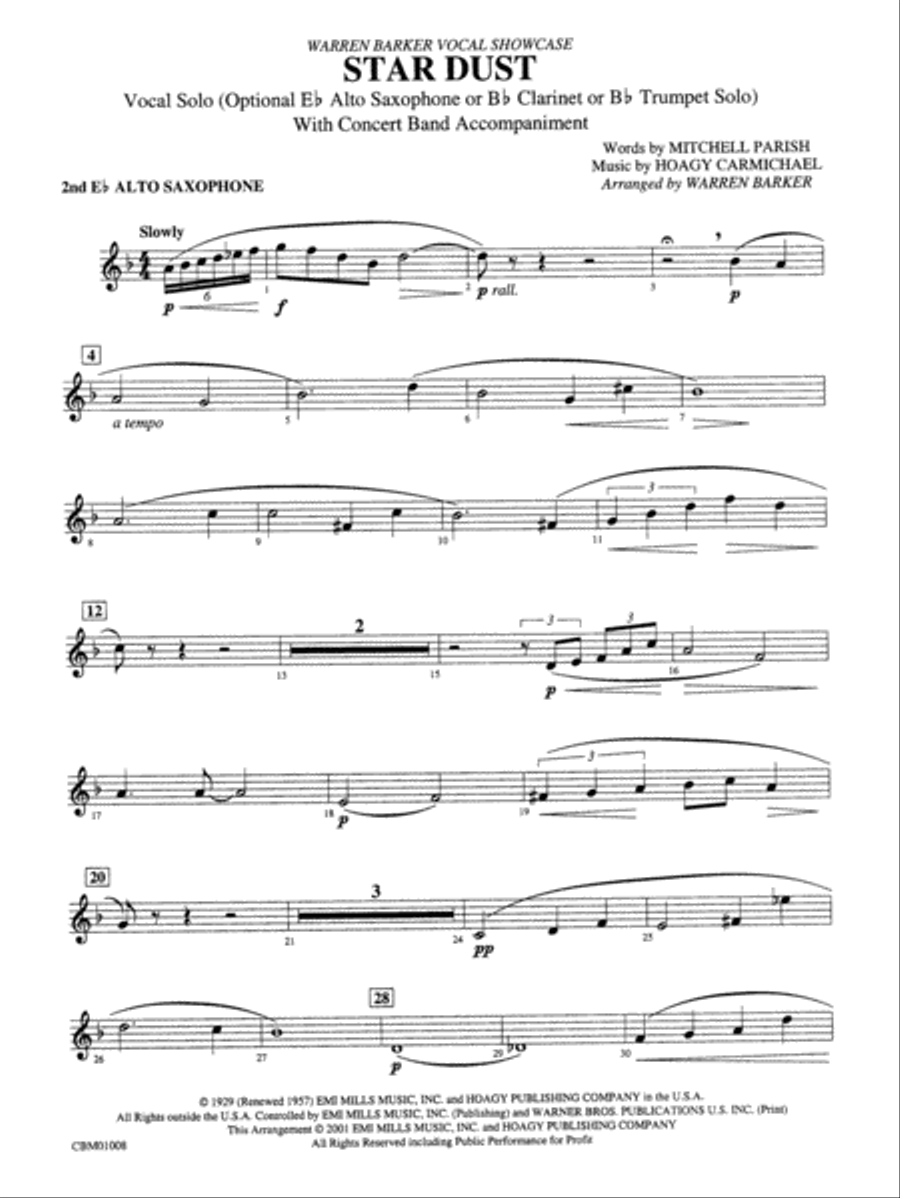 Star Dust: 2nd E-flat Alto Saxophone Concert Band scores gallery preview page 1