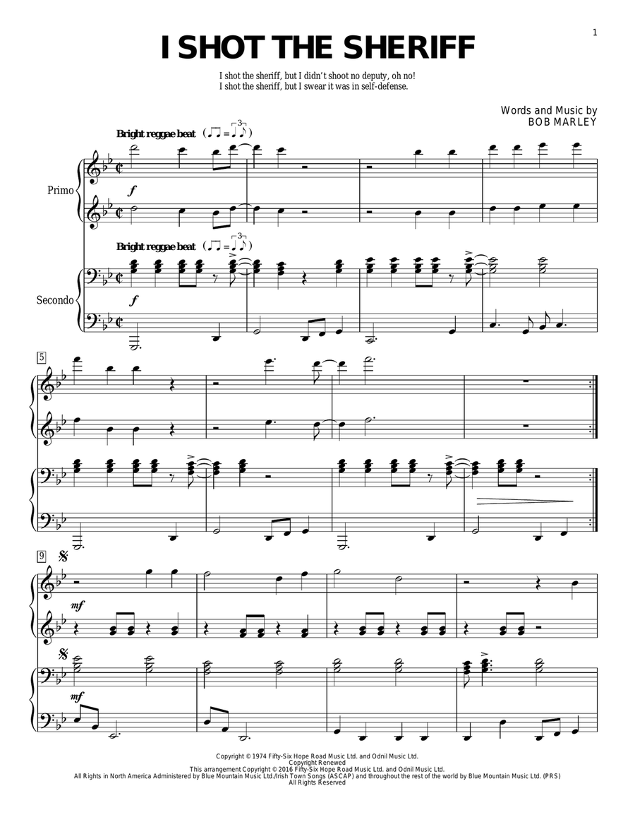 I Shot The Sheriff 1 Piano, 4-Hands scores gallery preview page 1