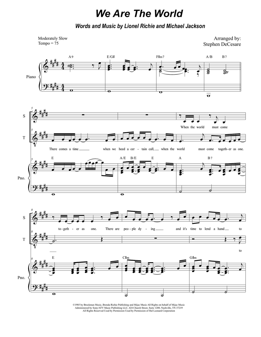 We Are The World Tenor Voice scores gallery preview page 1