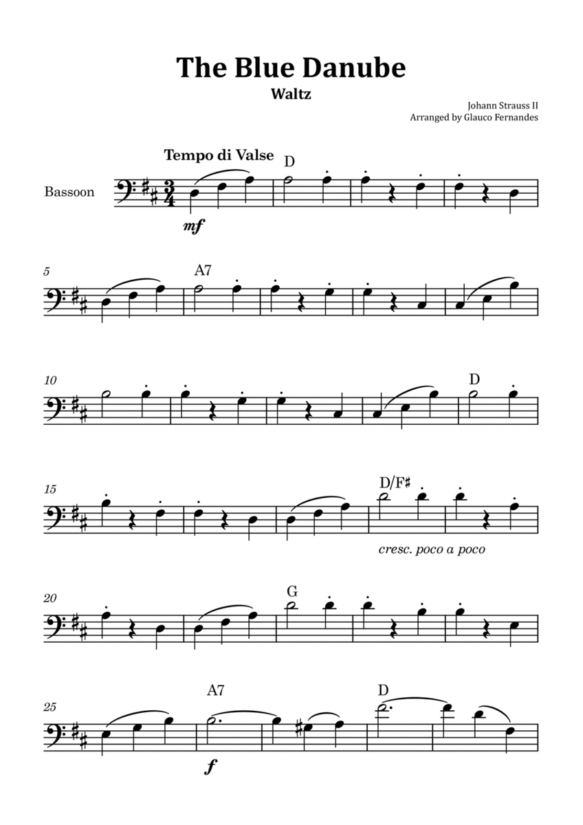 The Blue Danube - Bassoon Solo with Chord Notations image number null