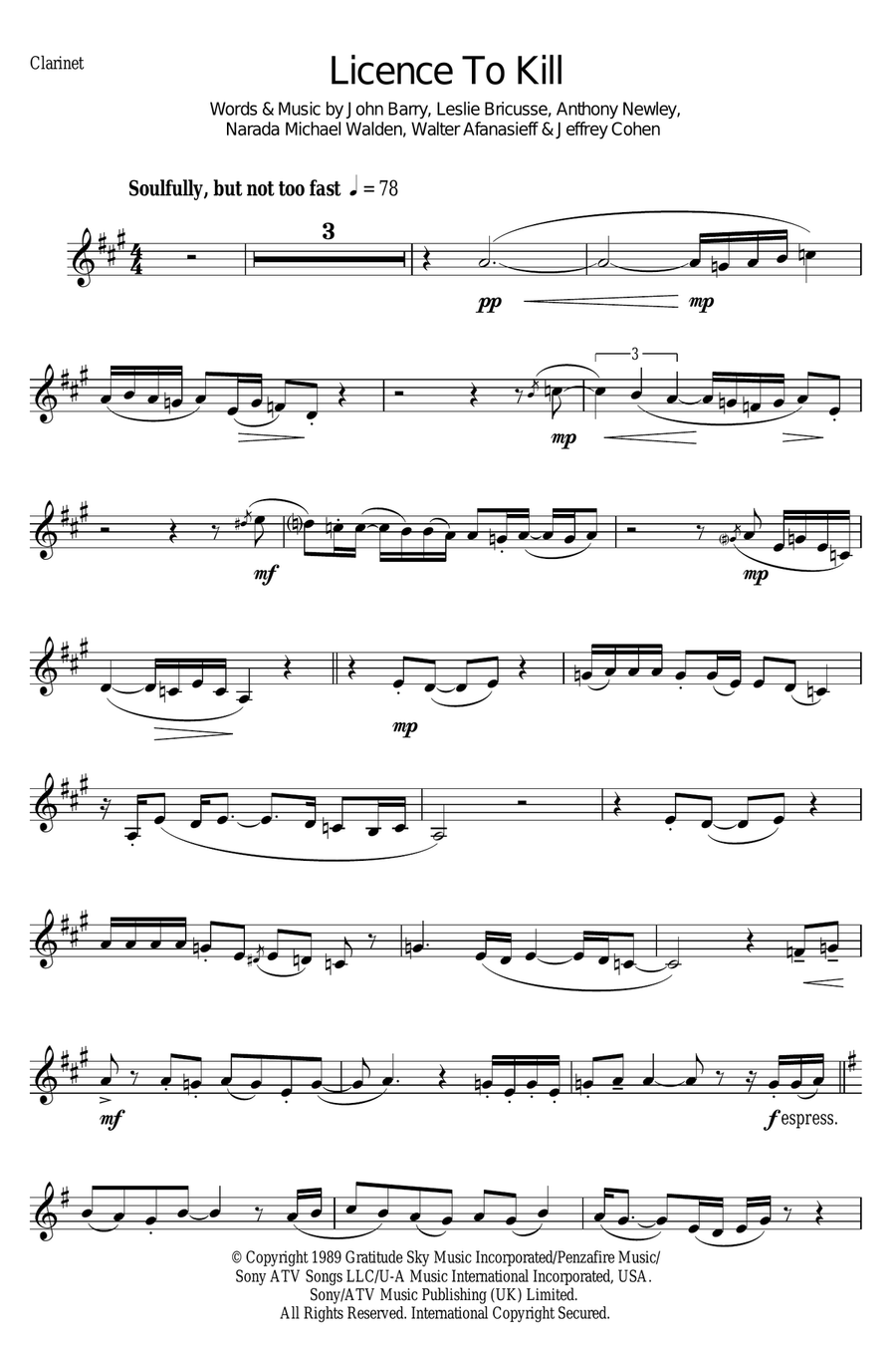 Licence To Kill Clarinet Solo scores gallery preview page 1
