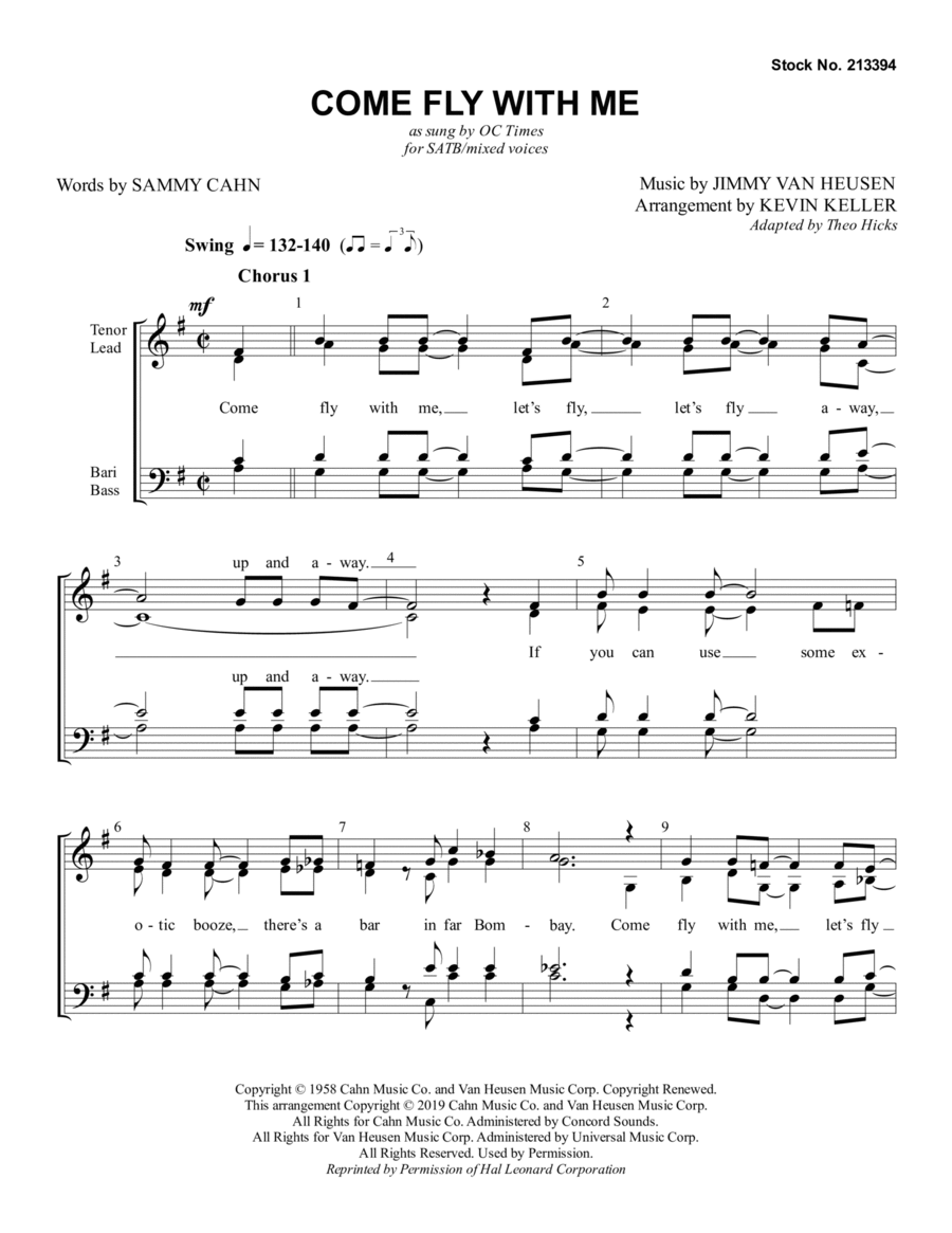 Come Fly With Me (arr. Kevin Keller) 4-Part scores gallery preview page 1