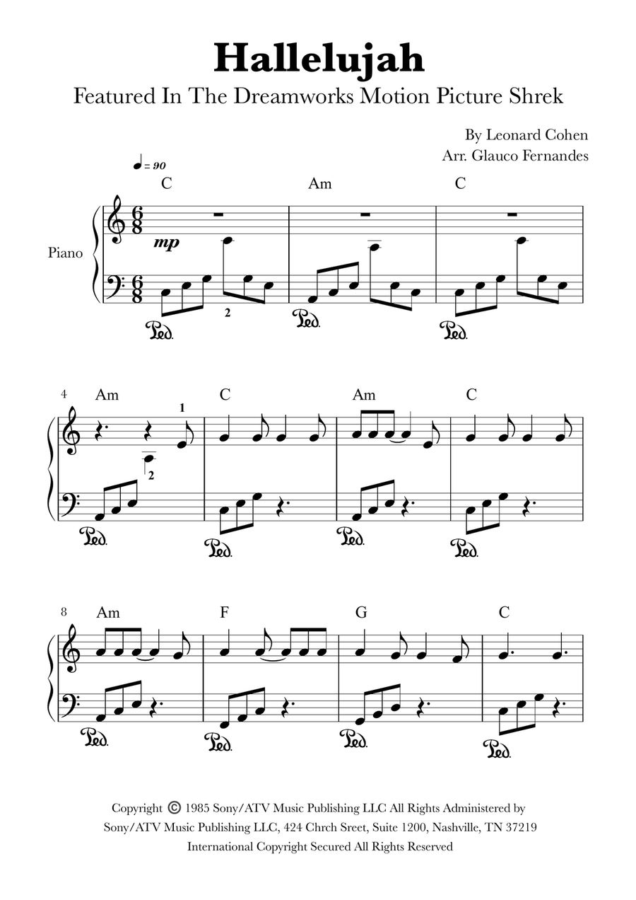 Hallelujah Piano Solo scores gallery preview page 1
