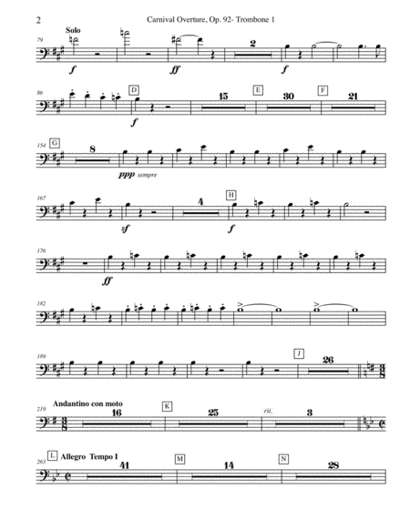 Dvorak Carnival Overture - Trombone Bass Clef 1 (Transposed Part), Op.92