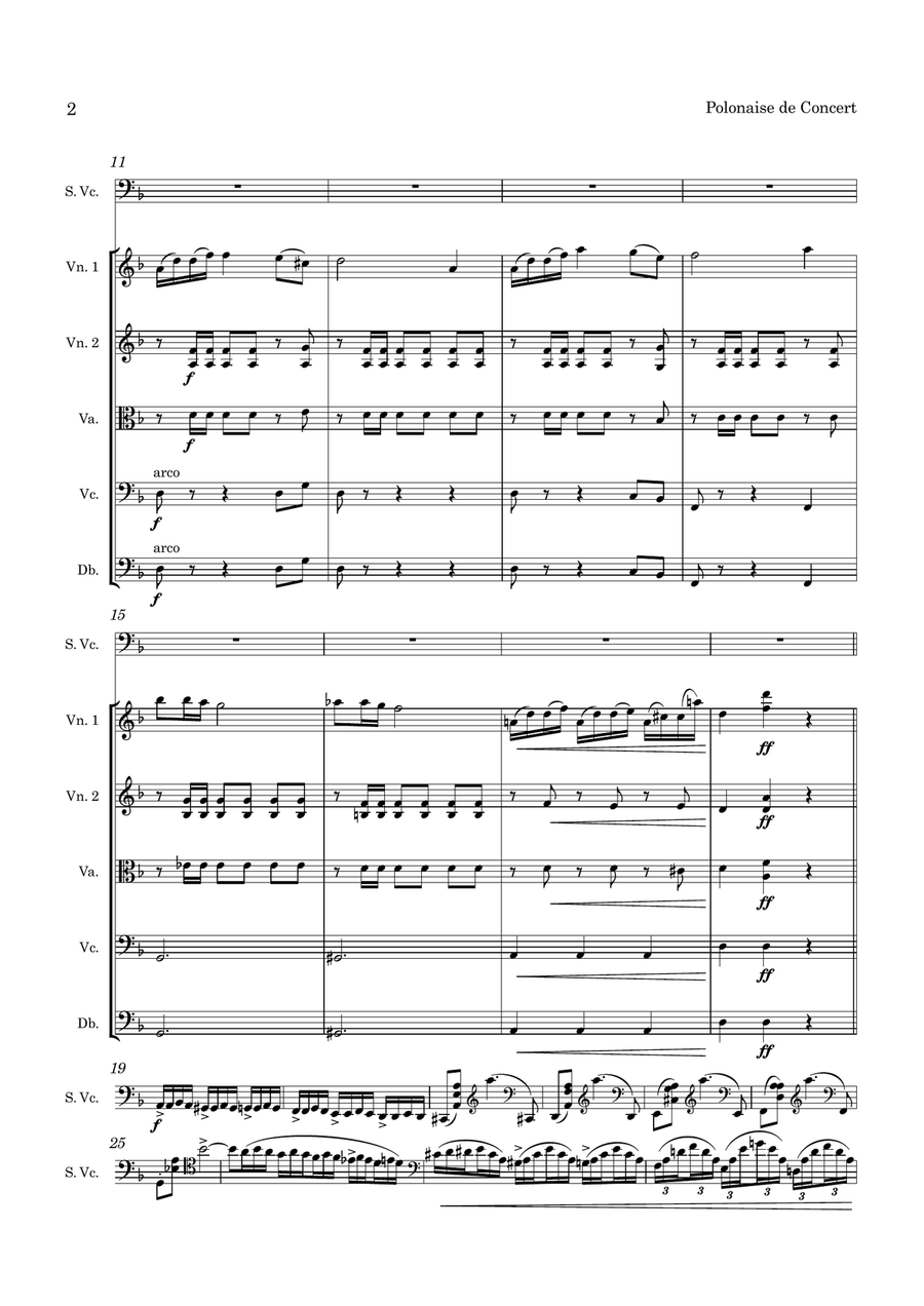 Popper Polonaise de Concert Op 14 for Cello and String Orchestra String Orchestra scores gallery preview page 3