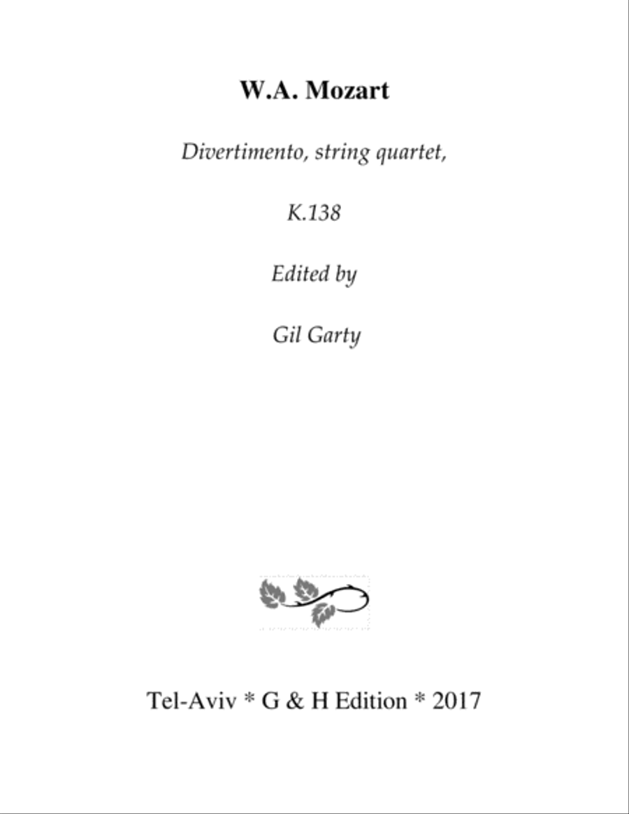 Divertimento, K.138 (original version for string quartet) String Quartet scores gallery preview page 1