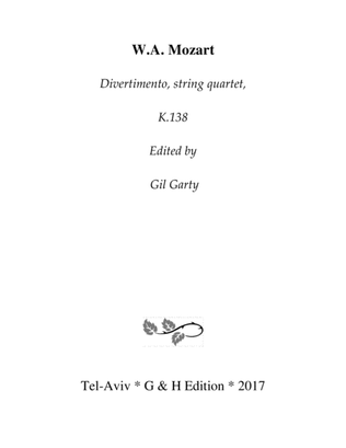 Book cover for Divertimento, K.138 (original version for string quartet)