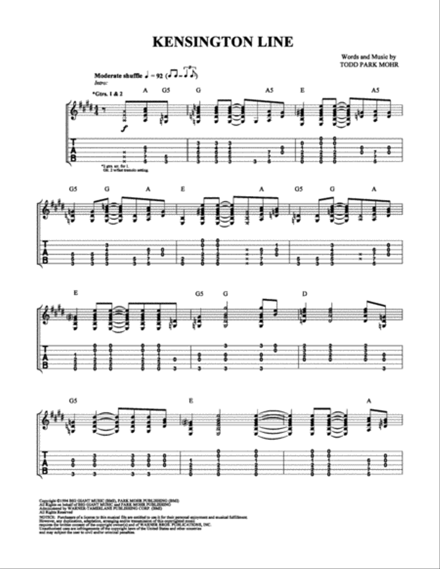 Kensington Line Kensington Line Electric Guitar scores gallery preview page 1