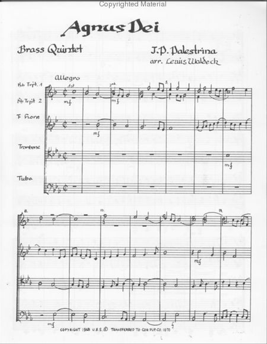 Agnus Dei (Lewis Waldeck) Brass Quintet scores gallery preview page 2