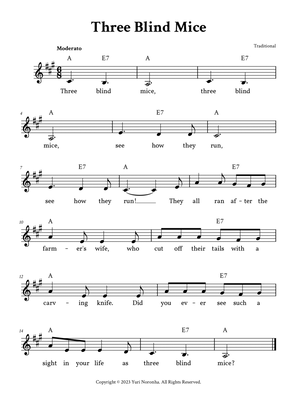 Book cover for Three Blind Mice - Lead Sheet (A Major - Traditional)