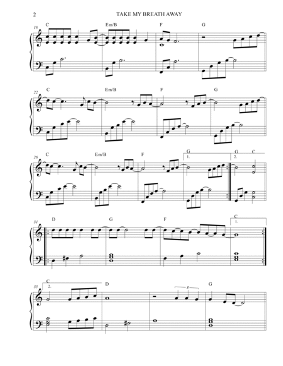 Take My Breath Away (love Theme) Piano Solo scores gallery preview page 2