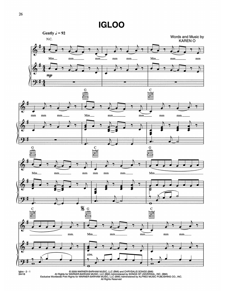 Igloo (from Where The Wild Things Are) Piano, Vocal, Guitar scores gallery preview page 1