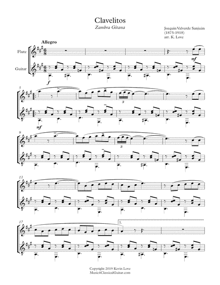 Clavelitos (Flute and Guitar) - Score and Parts image number null