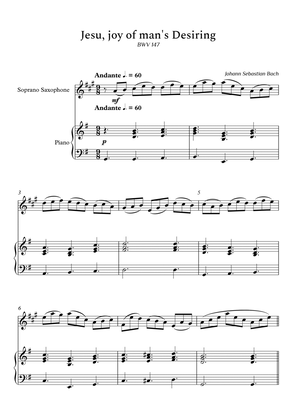 Jesu, Joy of Man's Desiring for Soprano Sax and Piano (Not Chords) - Score and Parts