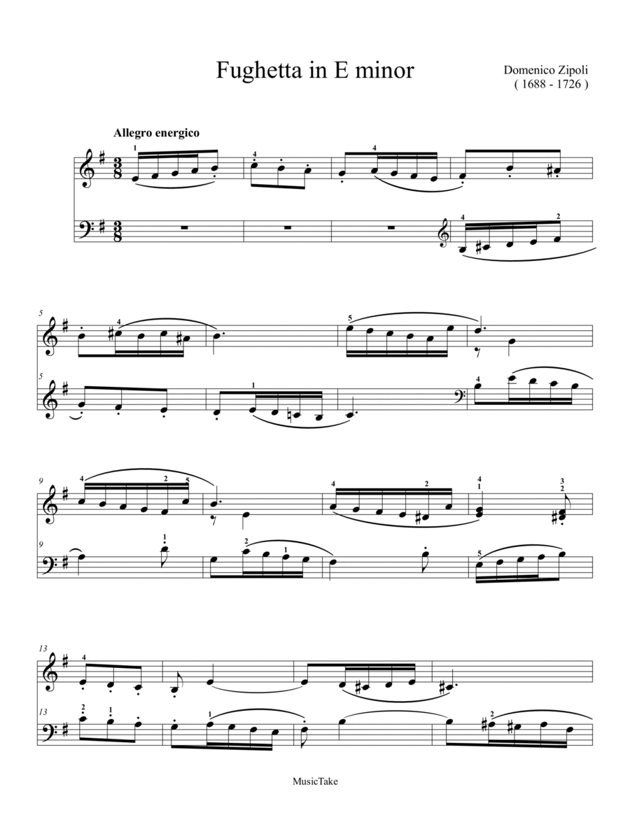 Zipoli Fughetta in E minor Easy Piano scores gallery preview page 1