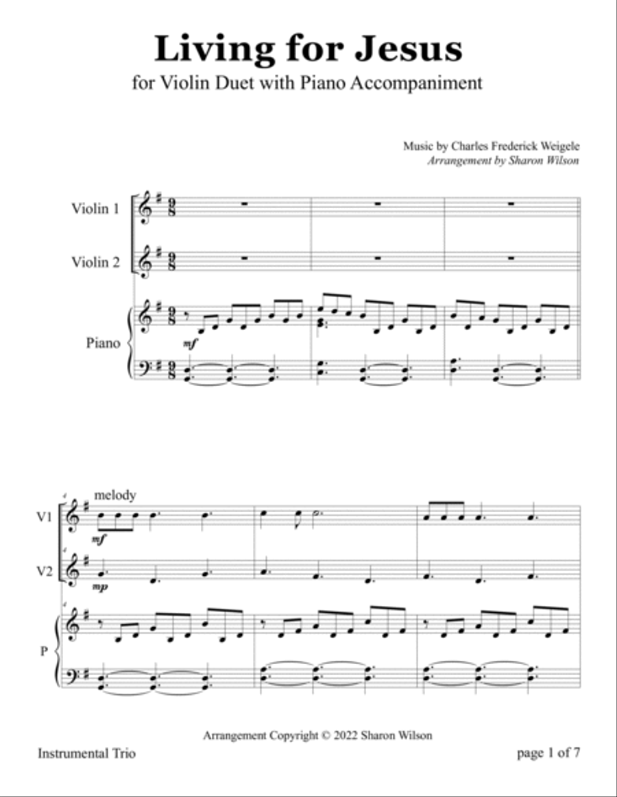 Living for Jesus (Violin Duet with Piano Accompaniment) Flute scores gallery preview page 5