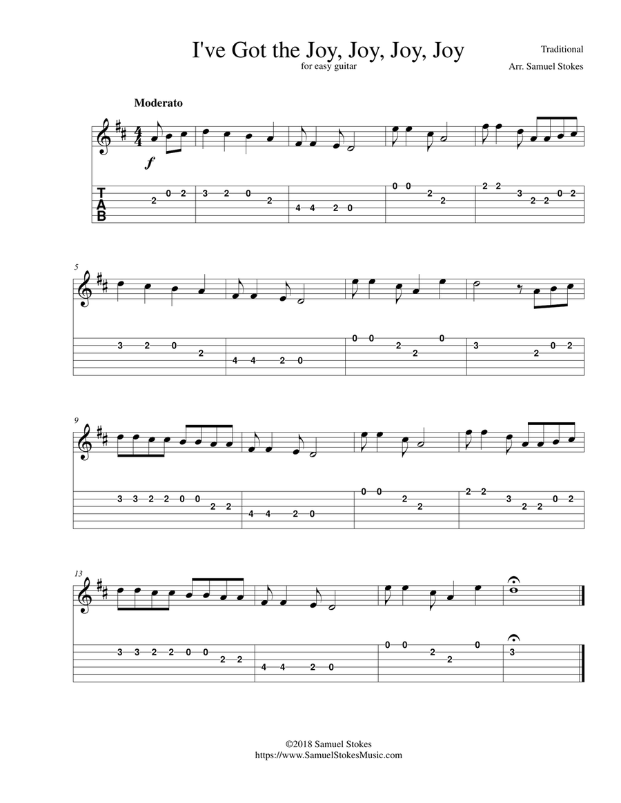 I've Got the Joy, Joy, Joy, Joy (Down in My Heart) - for easy guitar with TAB Acoustic Guitar scores gallery preview page 1