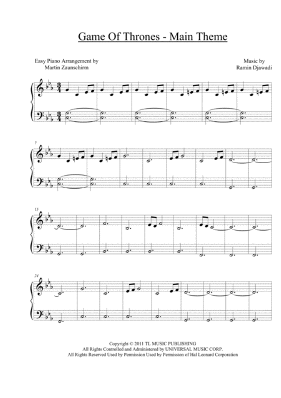 Game Of Thrones Easy Piano scores gallery preview page 1