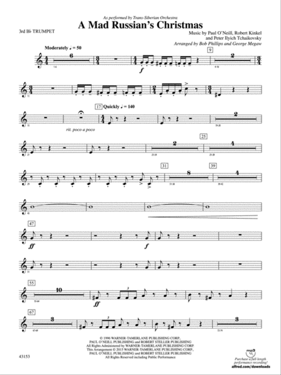 A Mad Russian's Christmas: 3rd B-flat Trumpet Concert Band scores gallery preview page 1