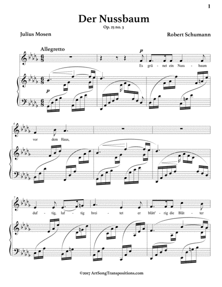 SCHUMANN: Der Nussbaum, Op. 25 no. 3 (transposed to D-flat major)