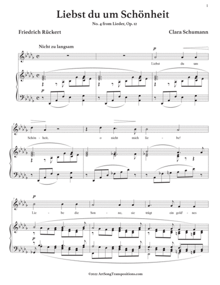 SCHUMANN: Liebst du um Schönheit, Op. 12 no. 4 (transposed to D-flat major)