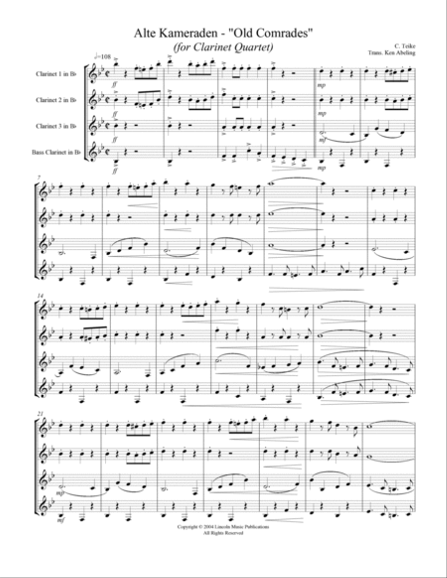 Alte Kameraden - Old Comrades (for Clarinet Quartet) Clarinet Quartet scores gallery preview page 2