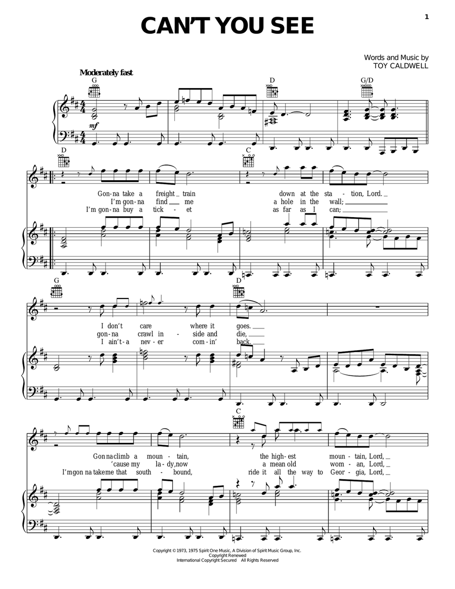 Can't You See Piano, Vocal, Guitar scores gallery preview page 1