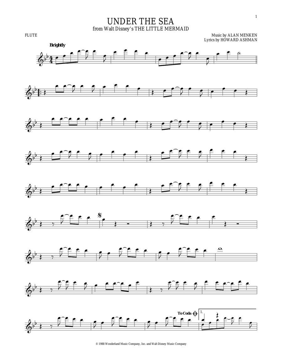 Under The Sea (from The Little Mermaid) Flute Solo scores gallery preview page 1